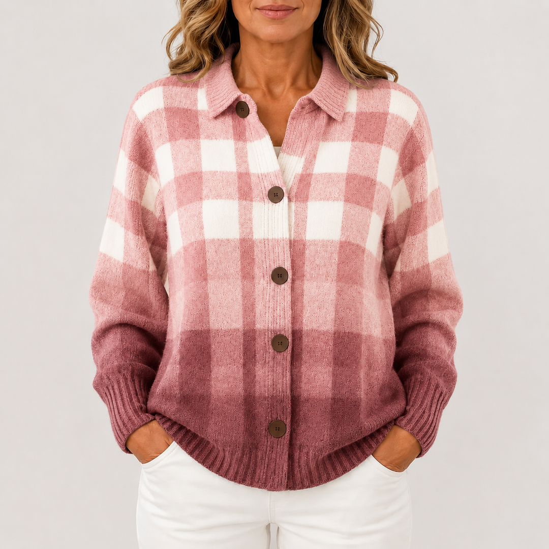 Cardigan-Chemise en Maille à Carreaux pour Femme