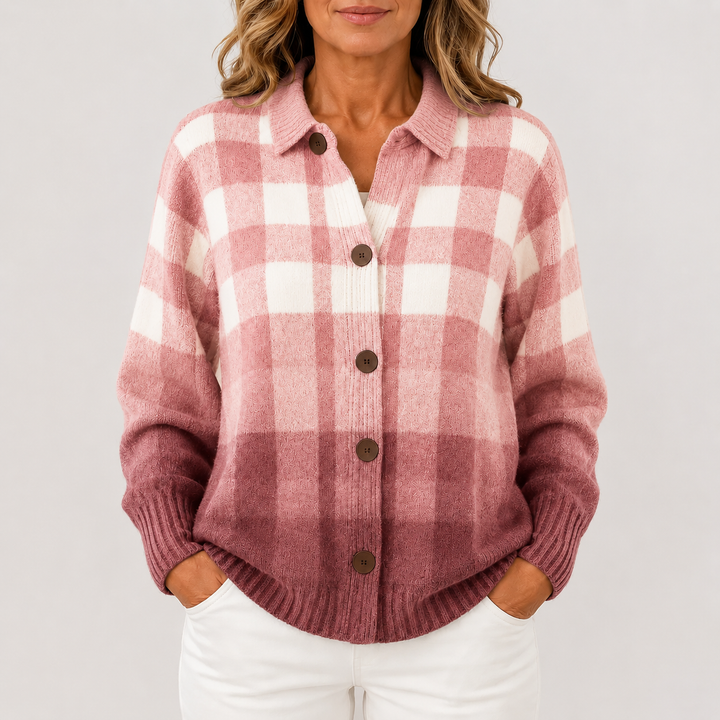 Cardigan-Chemise en Maille à Carreaux pour Femme