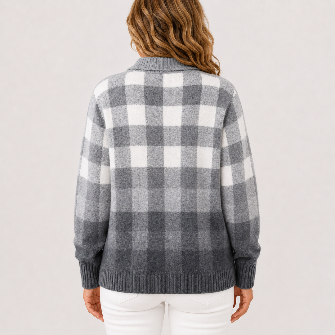 Cardigan-chemise en maille à carreaux gris, vue de dos