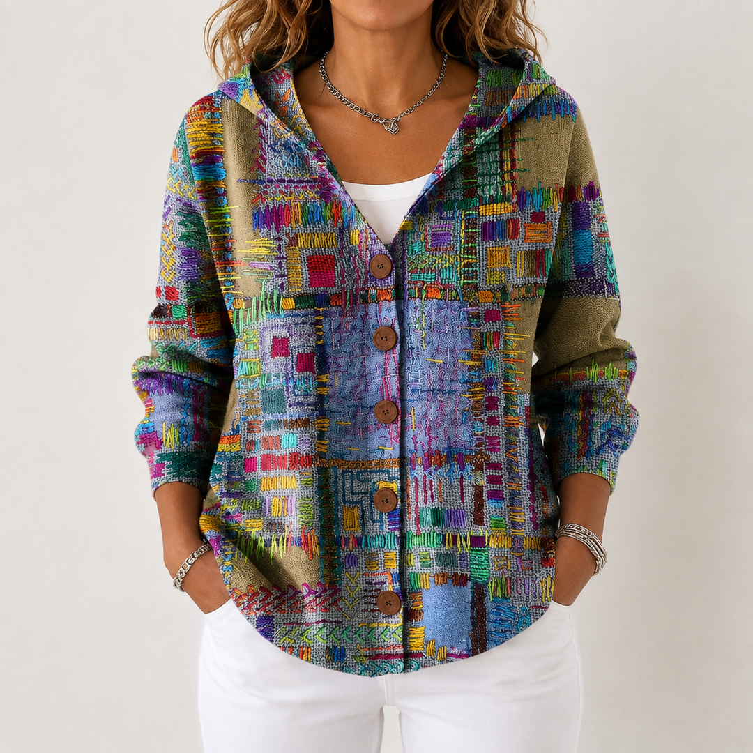 Veste-chemise à capuche imprimé multicolore, vue de face