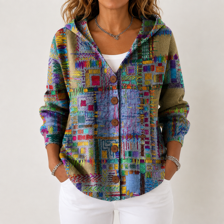 Veste-chemise à capuche imprimé multicolore, vue de face