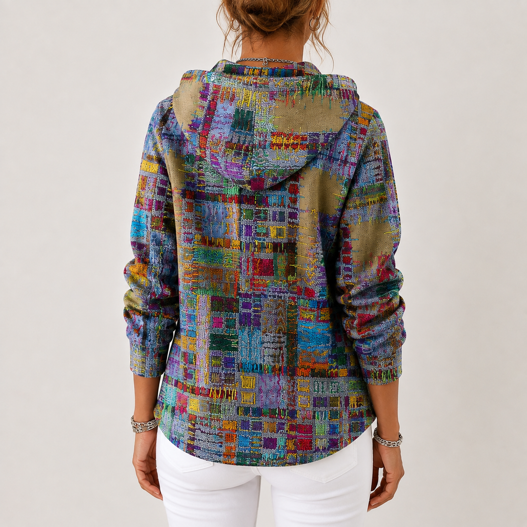 Veste-chemise à capuche imprimé multicolore, vue de dos