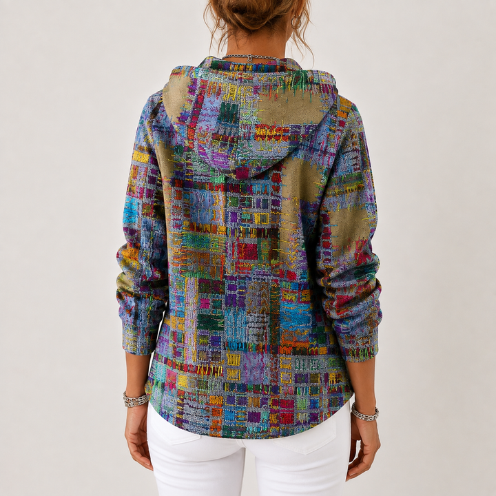 Veste-chemise à capuche imprimé multicolore, vue de dos