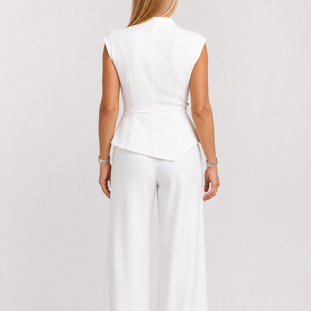 Ensemble Deux Pièces Blanc à Haut Sans Manches pour Femme
