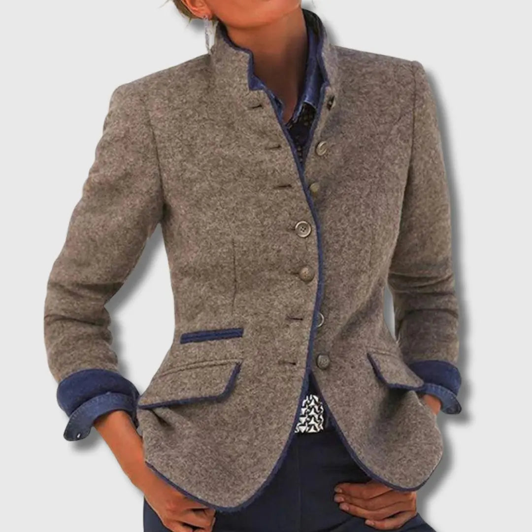 Blazer en laine à liseré contrasté pour femme – marron
